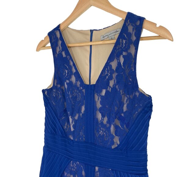 Danny Nicole Womens 4 Royal Blue Sheath Dress Lace Fit Flare VNeck Sleeveless - Picture 2 of 16